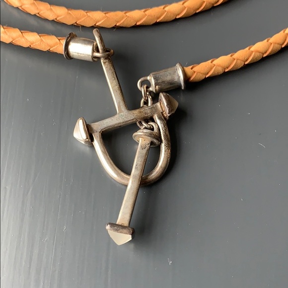 Hermes Style Sterling and Cord Double Wrap Necklace - Picture 2 of 3